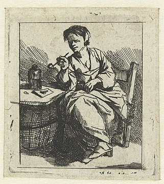 Jonge vrouw zittend met een pijp