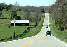 At 484 miles (779 km) long, Kentucky Route 80 is the longest route in Kentucky, pictured here west of Somerset. Kentucky Route 80 in Pulaski County.jpg
