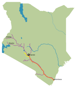 Keňská síť železnic                      železnice Nairobi – Suswa (a v budoucnu Malaba)                     železnice Mombasa – Nairobi                     úzkokolejky