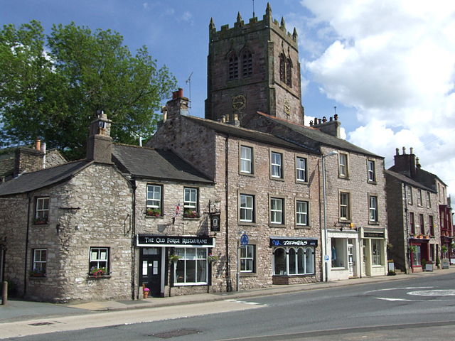 A view over North Road and the Old Forge, with the parish church in the background