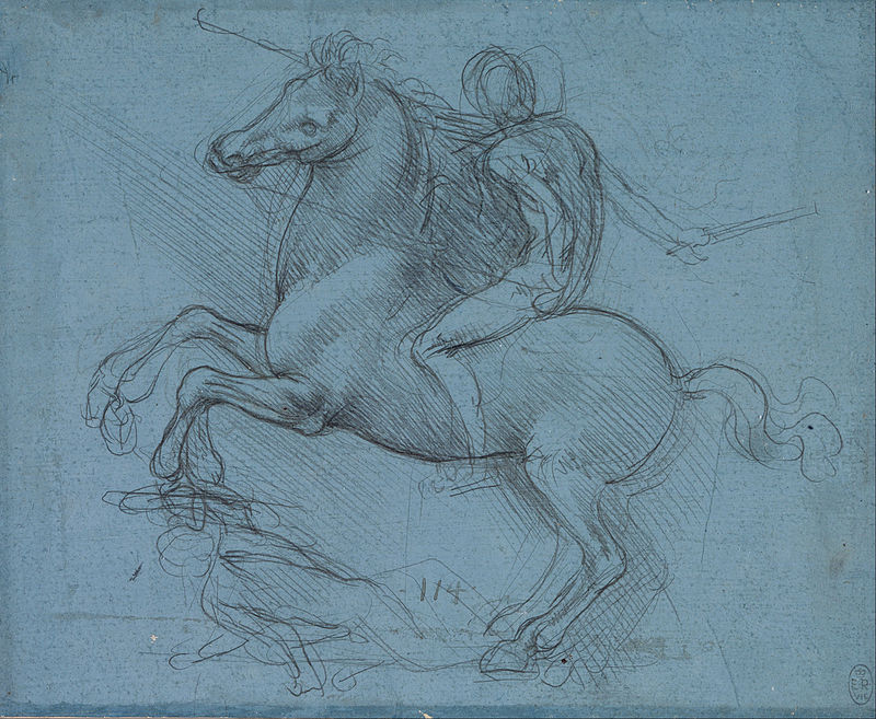 Œuvres de Léonard de Vinci - Page 2 800px-Leonardo_da_Vinci_-_Study_for_an_equestrian_monument_%28recto%29_-_Google_Art_Project