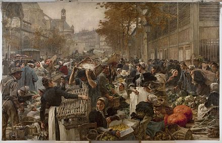 Les Halles ont inspiré Émile Zola pour Le Ventre de Paris (tableau de Léon Lhermitte).
