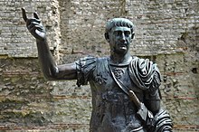 Modern statue of Trajan at Tower Hill, London Londinium Roman Wall (39482079765).jpg