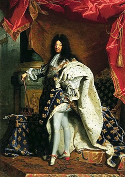 Portrait of Louis XIV in Coronation Robes with Joyeuse (by Hyacinthe Rigaud, 1701) LouisXIV.jpg