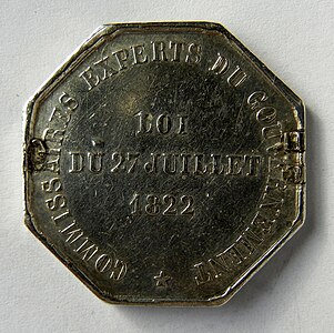 Médaille en argent, graveur : Joseph François Domard. Commissaires experts du gouvernement 1822 (Revers)