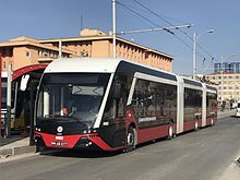 The trolleybus system of Malatya opened in 2015 and uses vehicles that were mostly Turkish-built Malatya trolleybus 4403 at Bugday Pazari in 2017.jpg