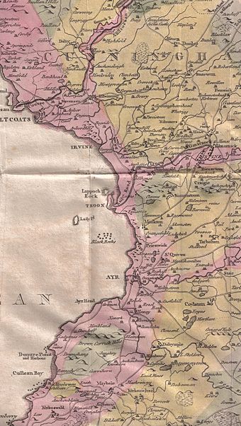 William Aiton's map of 1811 showing Dalmusternock and Rowallan. Map of Dunduff castle & roads.jpg