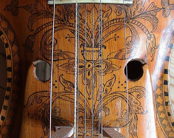 Hardanger fiddle, showing sympathetic strings underneath playing strings