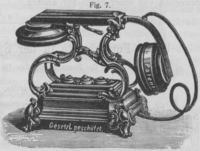 Tischapparat mit „Mikrotelephon“ (Telefonhörer), um 1889