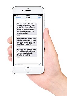 Mobile phone text messages for a queue at a motor vehicle office. Mobile phone text messages.jpg