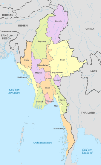 Karte der politischen Gliederung von Myanmar