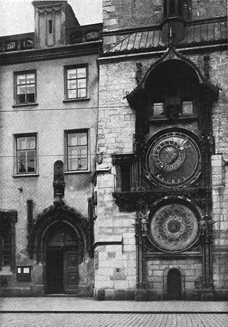 The famous astronomical clock of the Old Town Hall of Prague, dating from 1490 A. D.