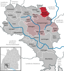 Läget för Niedereschach i Schwarzwald-Baar-Kreis