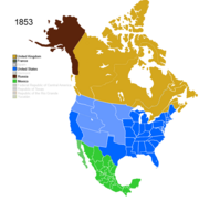 Map showing Non-Native American Nations Control over N America c. 1853 yil
