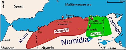 Map of Numidia at around 220 BC[8]