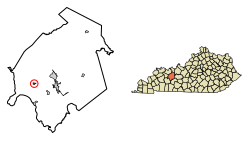 Locația Centertown în Ohio County, Kentucky.