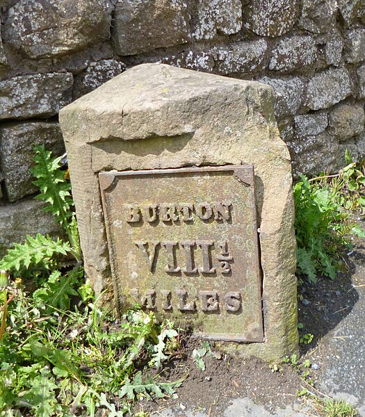 File:Old Milestone by the former A6, Slyne Road, Beaumont Gate Farm (geograph 6049083).jpg