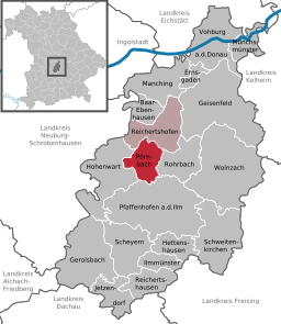 Läget för Pörnbach i Landkreis Pfaffenhofen an der Ilm