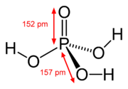 Structural formula of phosphoric acid, showing dimensions