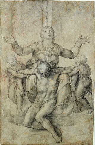 <i>Pietà for Vittoria Colonna</i> 1538–44 drawing by Michelangelo