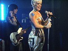 Pink at a London performance to promote the Funhouse album, November 2008 Pink 1.jpg