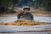 Portuguese Mechanized Infantry M113 cross a watercourse Portuguese Mechanized Infantry M113, Trident Juncture 15. (22419388270).jpg