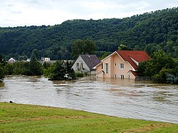 Berounka in the village during the 2002 flood