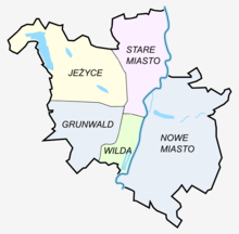 The pre-1990 city division into main districts dzielnica, which are still retained for some administrative purposes