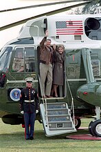 雷根总统与第一夫人南希登上海军陆战队一号（1987年）