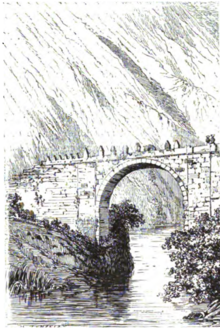 El puente sobre el río Pachachaca construido en época colonial española, según grabado de hacia 1878 en el libro de Charles Wiener Perou et Bolivie, recit d'un voyage.