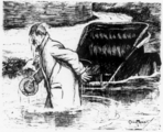 Illustration from "Punch" Magazine, July 1st, 1914.Bargain: Two-seater, with most of the accessories; only done fifty miles; water-cooled engine; owner giving up driving.