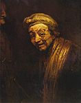 Self Portrait as Zeuxis (c. 1662), one of two self-portraits in which Rembrandt is turned to the left.[200] at Wallraf–Richartz Museum in Cologne
