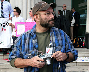 Rex Wockner at Eve of Justice demonstration.jpg