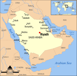 サウジアラビア内のリヤド（Riyadh）の位置の位置図