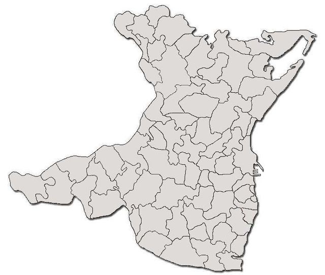 Mapa konturowa okręgu Konstanca, u góry nieco na lewo znajduje się punkt z opisem „Hârșova”