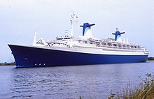 SS France (1960) (as SS Norway) and her distinctive wings, to increase uplift on the funnel's exhaust SS Norway.jpg