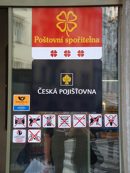 Stickers in a post office. Going postal is apparently prohibited too.