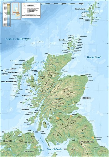 Топографическая карта Шотландии на французском языке.