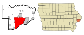 Scott County Iowa Incorporated and Unincorporated areas Davenport Highlighted.svg