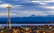 Space Needle with the Olympic Mountains in the background