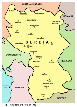 Harta Regatului Serbiei înainte de Primul război mondial