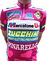 Mallot rosa del Mercatone Uno Zucchini 1992/1993 amb els logotips dels patrocinadors.