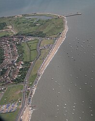 Luchtfoto van kust nabij Southend, voornamelijk Shoebury Common en een stukje van Thorpe Bay