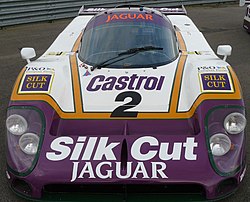 Silk Cut sponsored Jaguar XJR-9 for Jaguar's sportscar efforts except in North America because of IMSA's tobacco ban, where Castrol was sponsor. Silk Cut XJR9.jpg