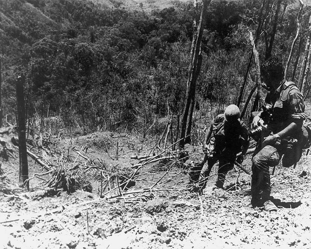 Soldiers of the 101st Airborne Division climb Hamburger Hill after the battle in May 1969.jpg