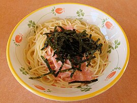 Japanese spaghetti with tarako and nori