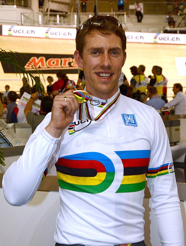 Stefan Nimke, 2012 men's 1 km time trial world champion wearing the track rainbow jersey