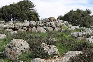 Stone wall at Khirbet Jurish (Judaea).jpg