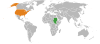 نقشهٔ موقعیت ایالات متحده آمریکا و سودان.