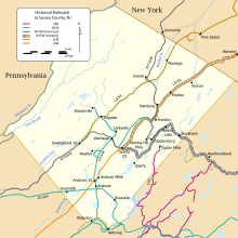 Railroad routes in Sussex County Sussex County NJ Railroad Map.svg